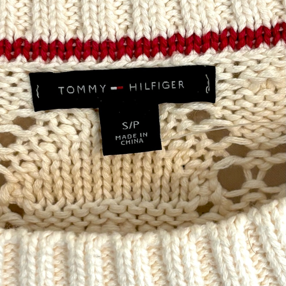 Tommy Hilfiger Cream Open Knit Diamond Pointelle Pom Pom Sweater SP - Picture 5 of 8